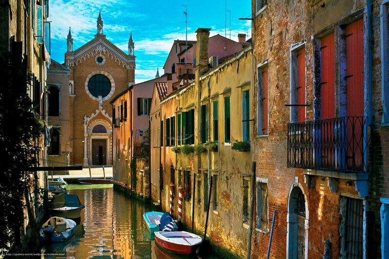 Venice canal with church