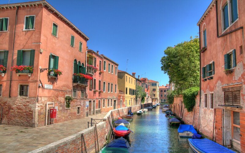 Venice canal with colorful buildings