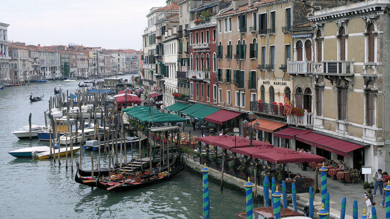 Venice canal with gondolas