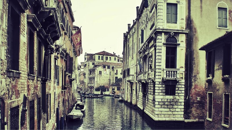 Venice canal with gondolas