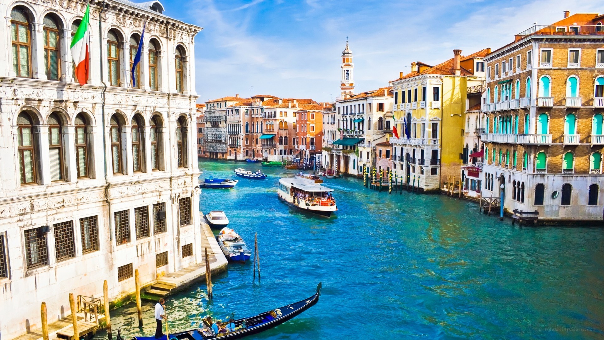 Venice canal with gondolas