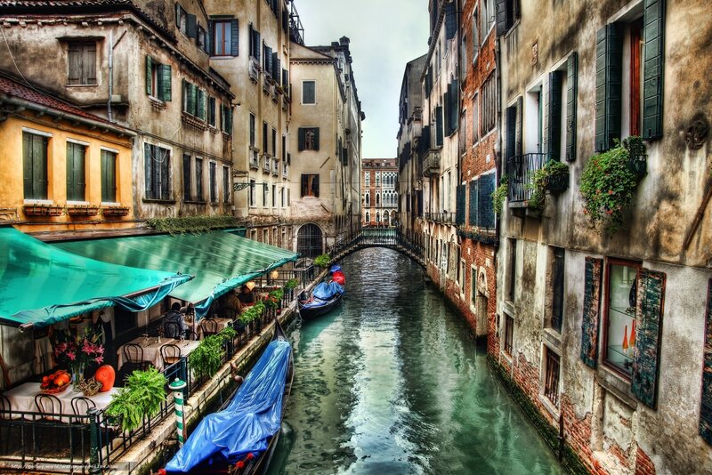 Venice canal with gondolas