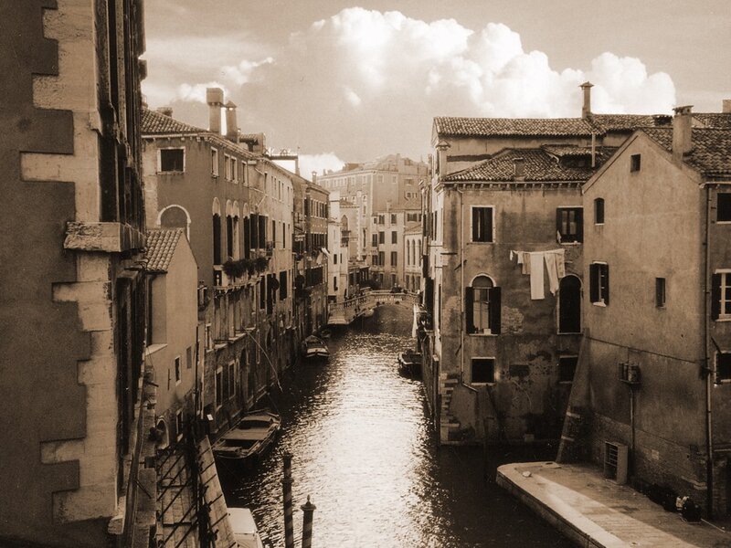 Venice canal with laundry