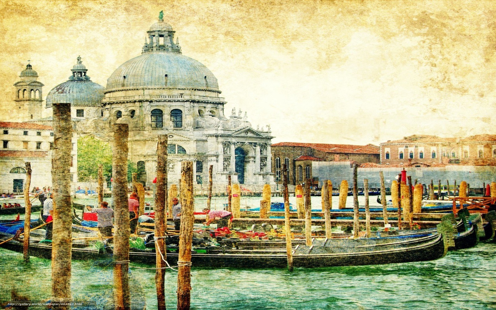 Venice gondolas and basilica