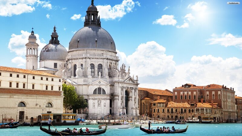 Venice gondolas and basilica