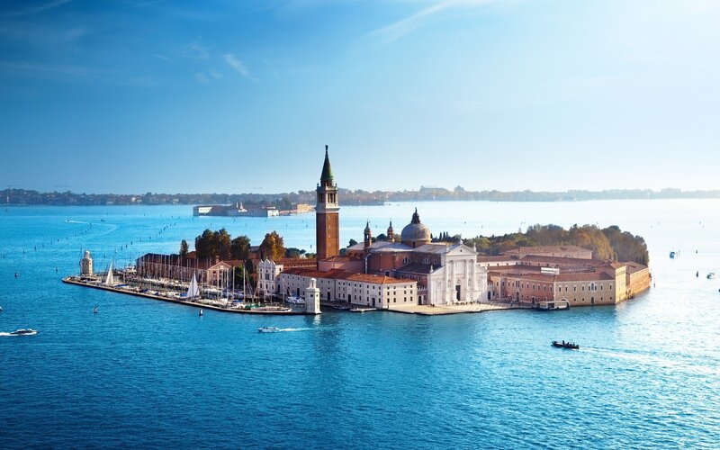 Venice island with church