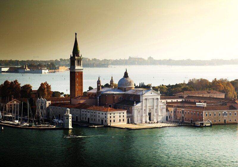 Venice island with church and bell tower