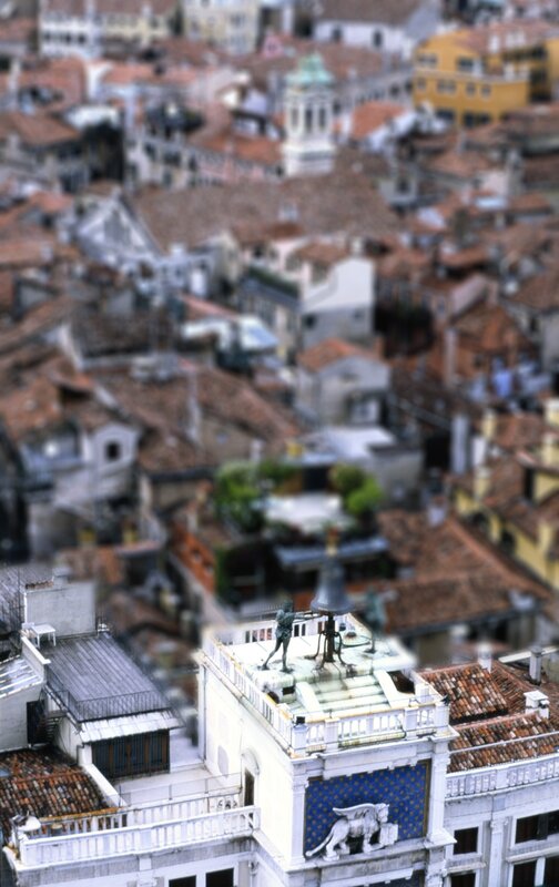 Venice rooftops with lion statue