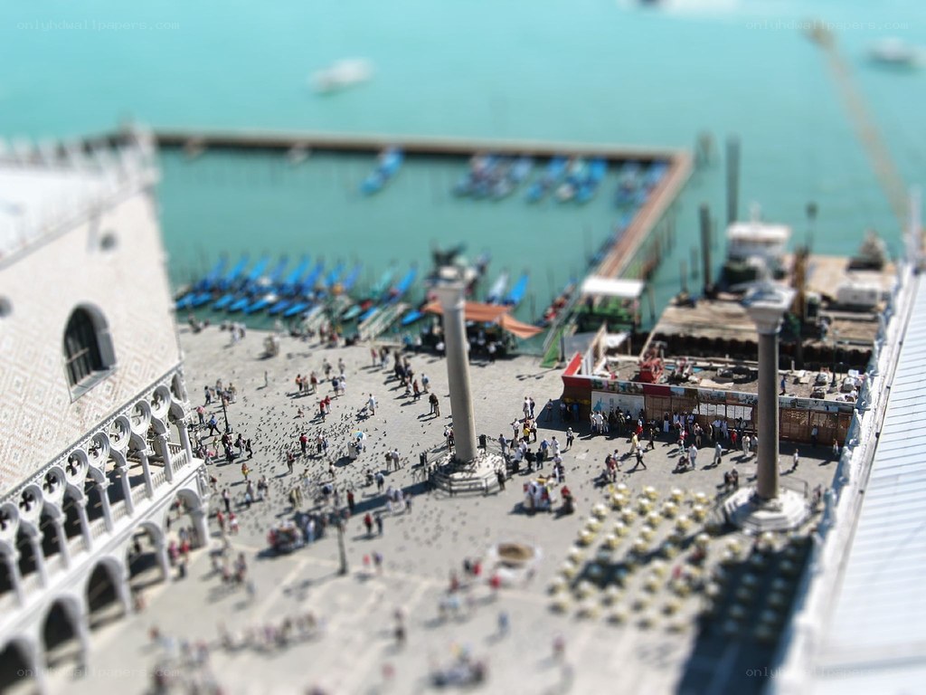 Venice square with gondolas