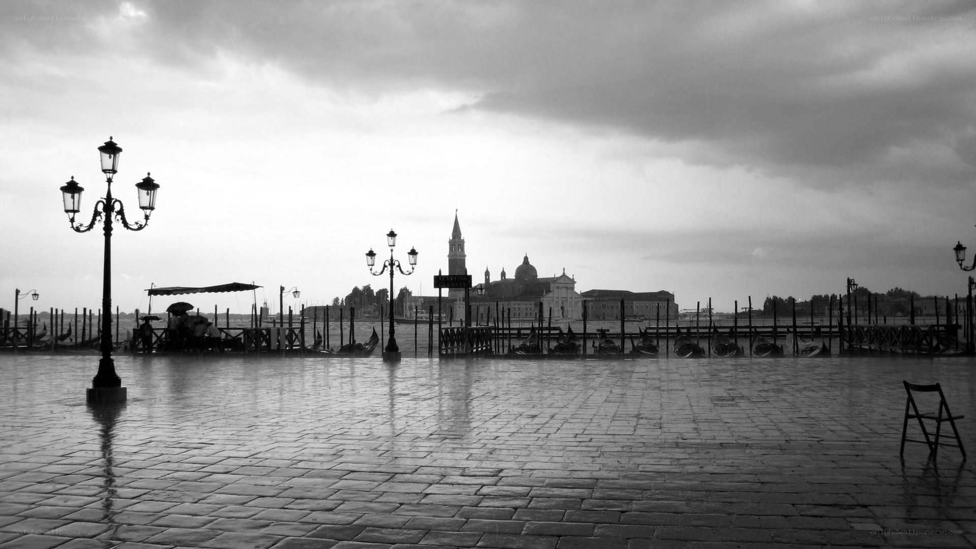 Venice waterfront in rain