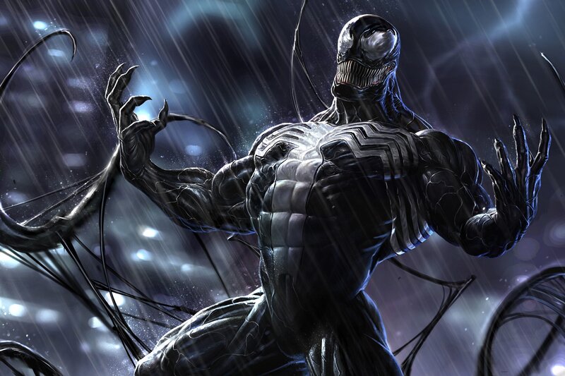 Venom Character in Rain — Black, Dramatic