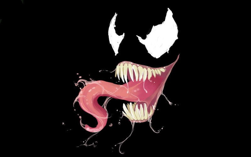 Venom Character Mouth — Black, Dark, Menacing, Digital Art, Tongue, Teeth