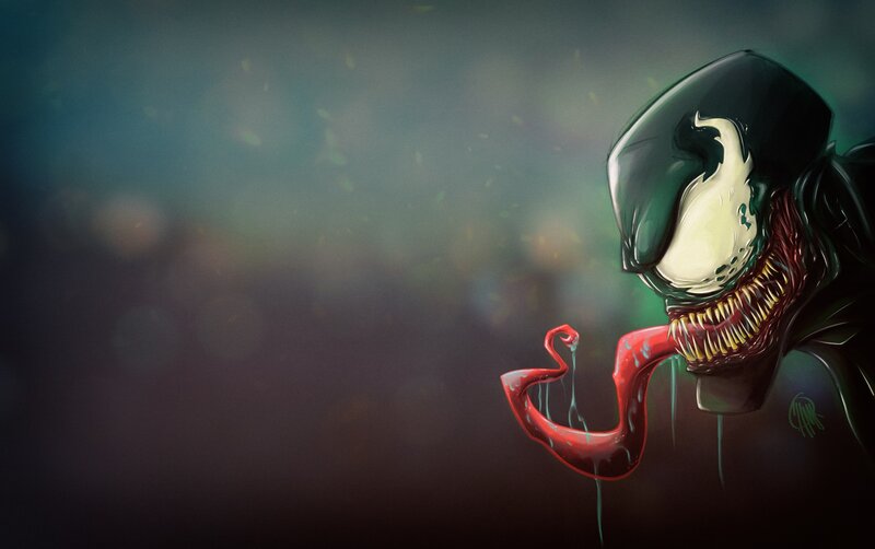 Venom Character with Tongue — Black, Dark, Menacing, Digital Art, Mouth