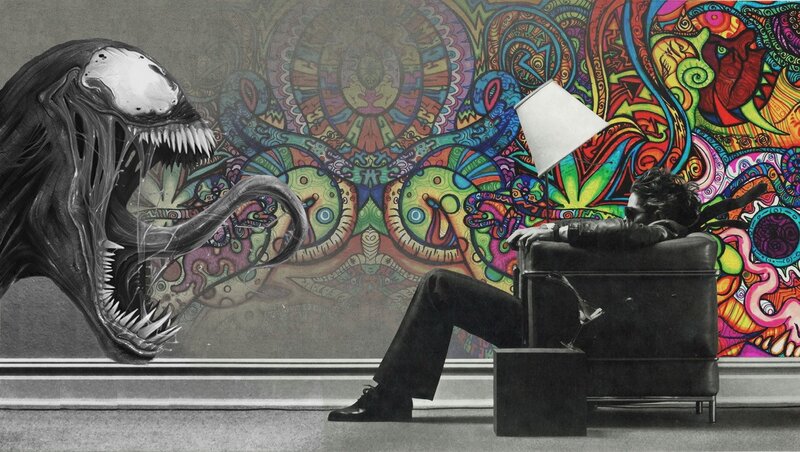 Venom Creature and Man — Black, Dramatic, Digital Art, Lamp