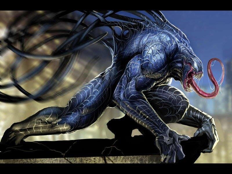 Venom Symbiote Creature — Blue, Dramatic, Digital Art, Tongue