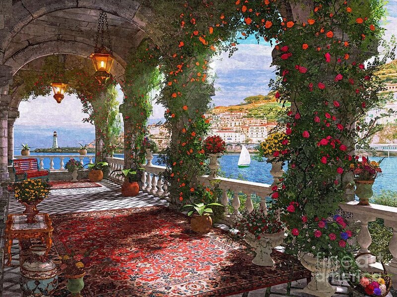 Veranda Overlooking Coastal Town