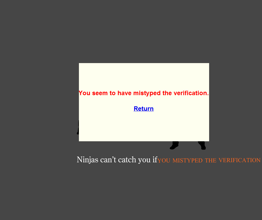 Verification error message