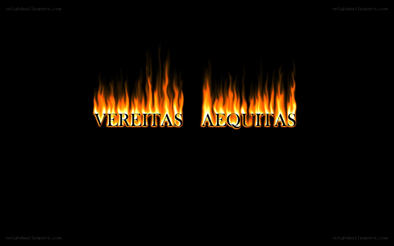 Veritas Aequitas text with flames