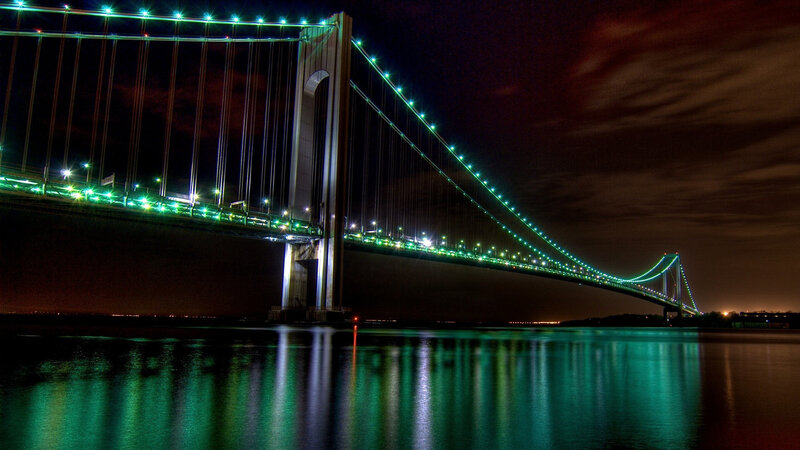 Verrazzano-Narrows Bridge — Green, Dramatic, Night