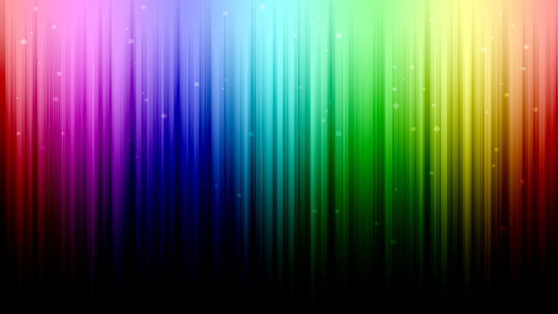 Vertical Rainbow Stripes — Red, Vibrant, Abstract, Light Particles