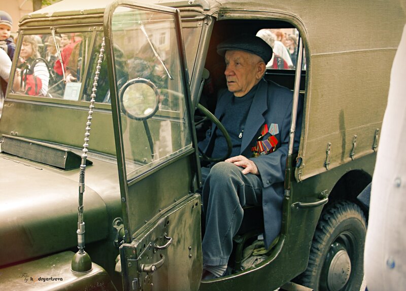 Veteran in military vehicle