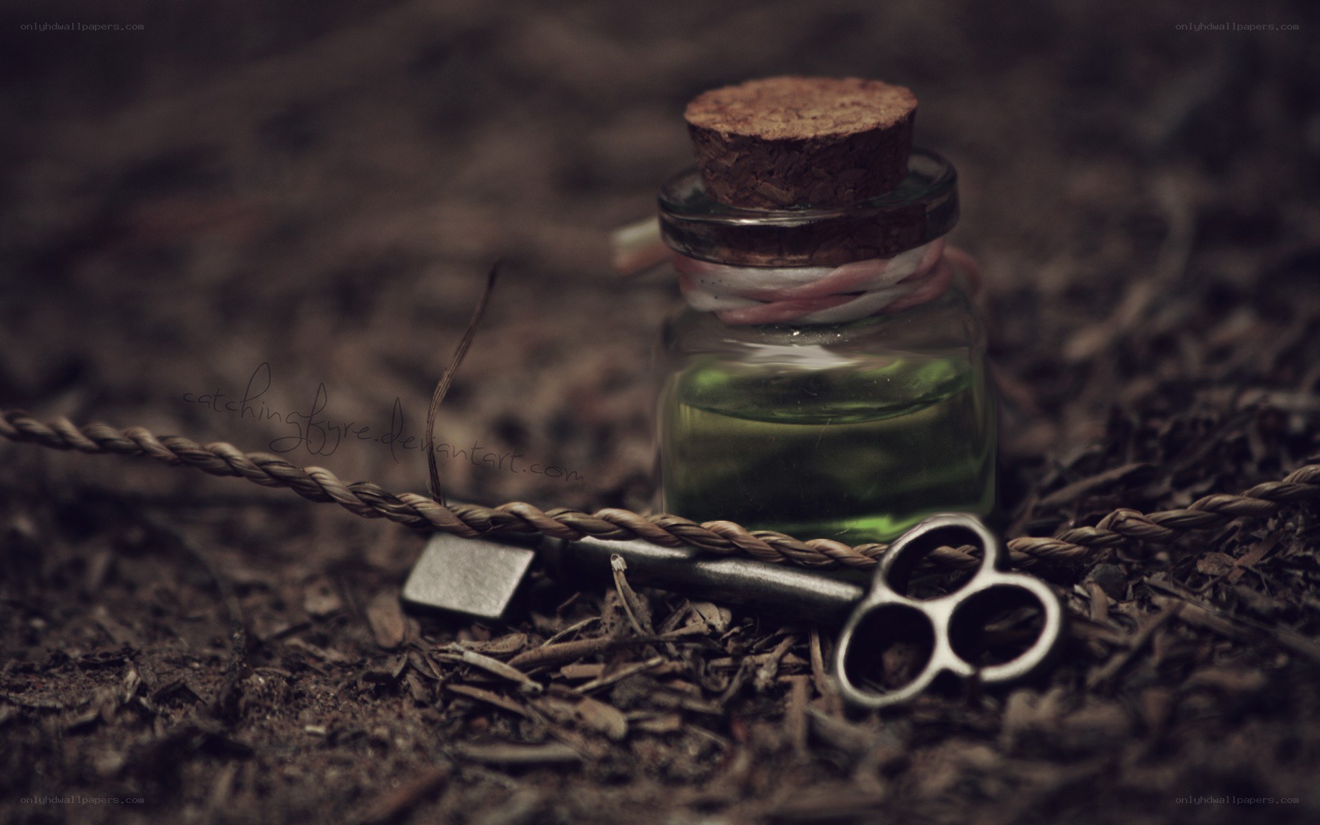 vial and key on ground