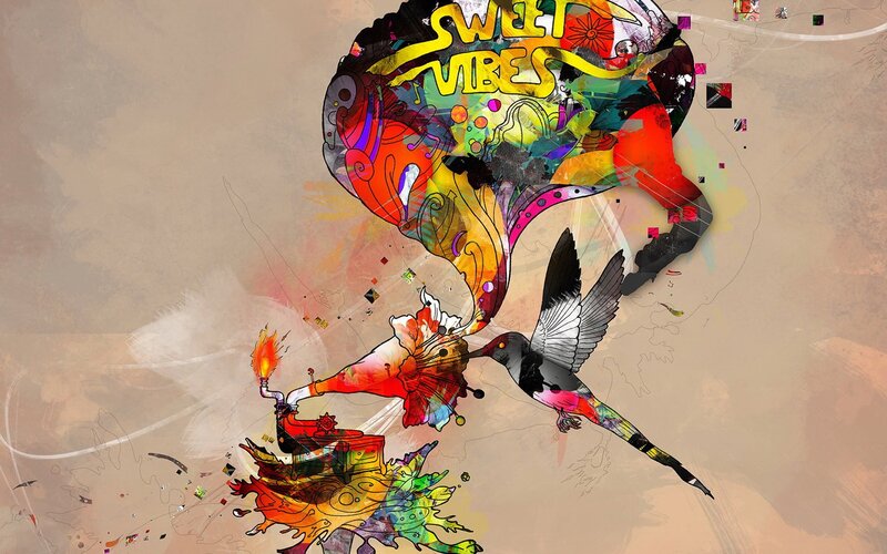 vibrant abstract art with hummingbird