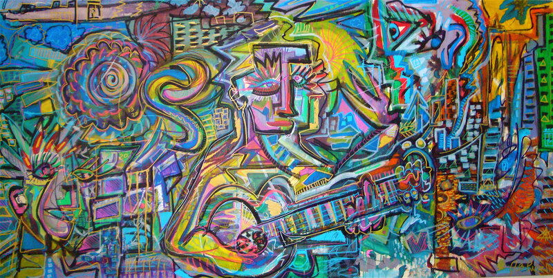 Vibrant abstract musician painting