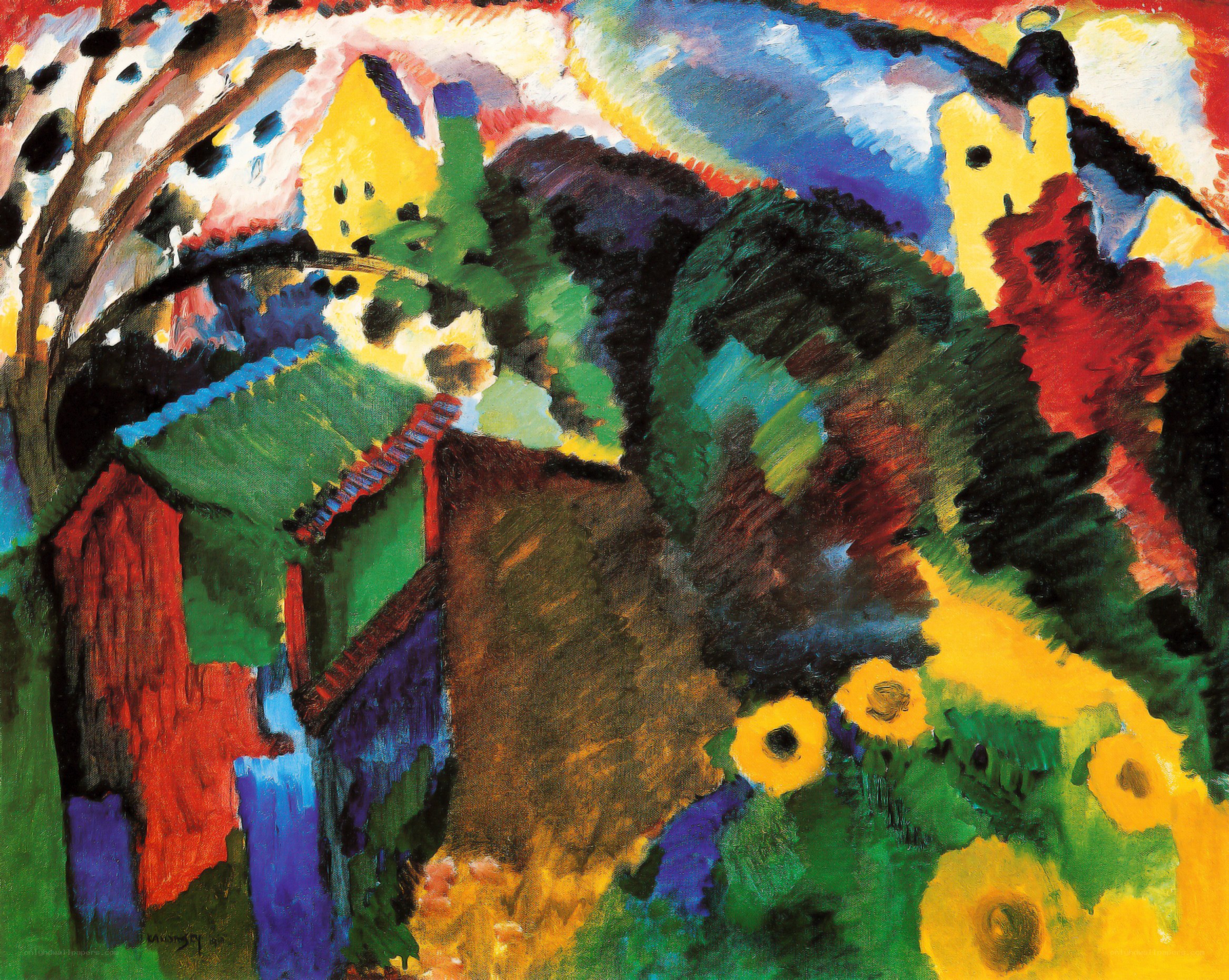 Vibrant abstract village scene