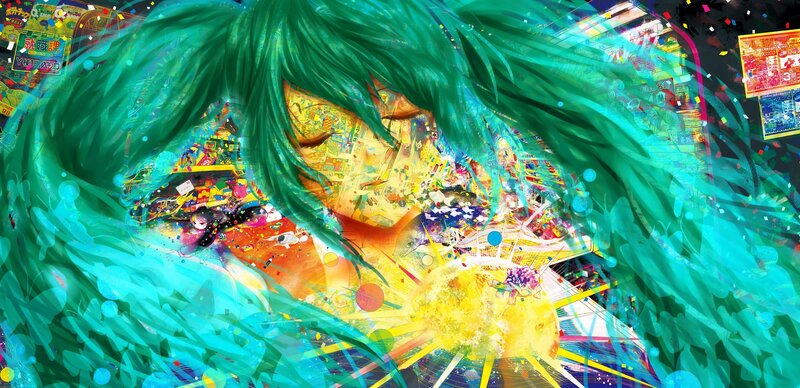 Vibrant anime character with green hair