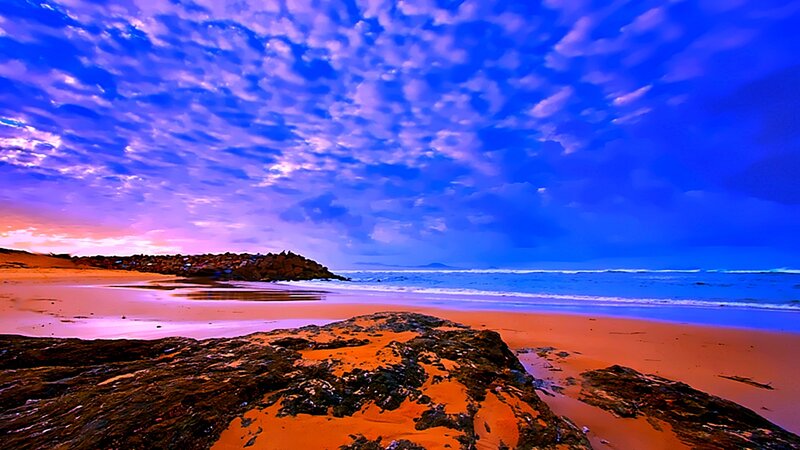 Vibrant beach at sunset
