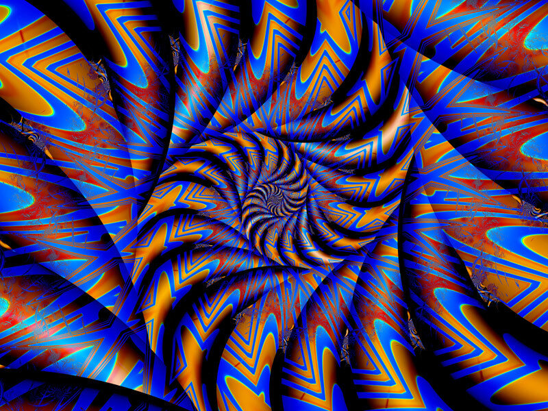 vibrant blue and orange fractal spiral