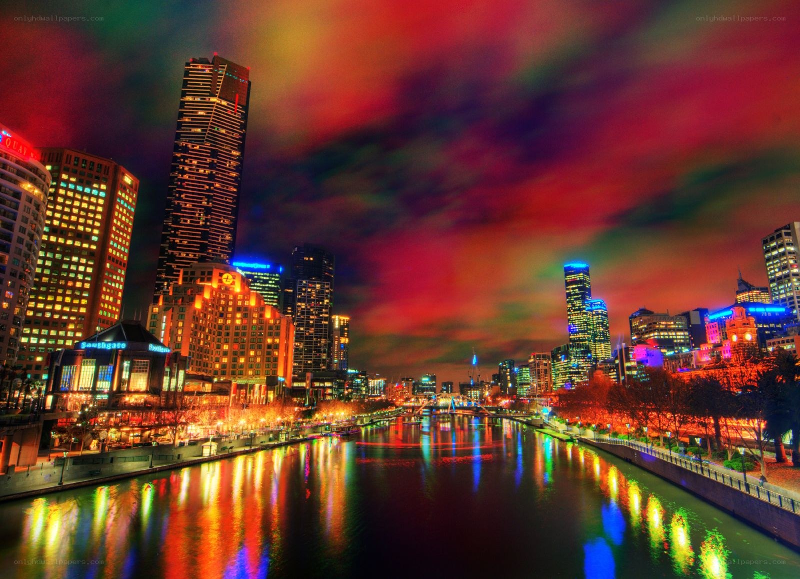 Vibrant city skyline at night