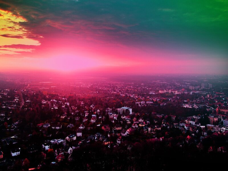 vibrant city sunset
