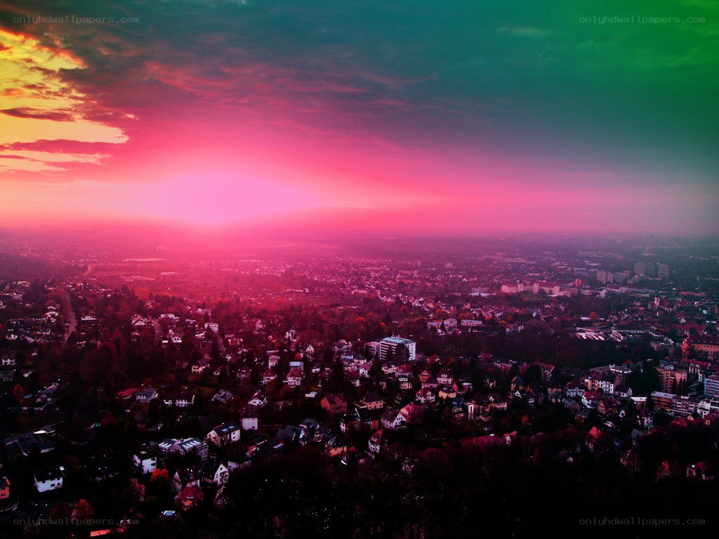 vibrant city sunset