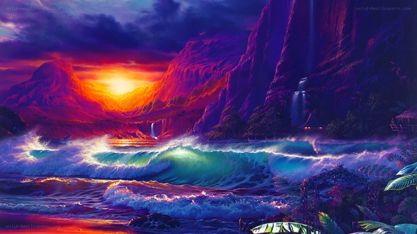 Vibrant coastal sunset landscape