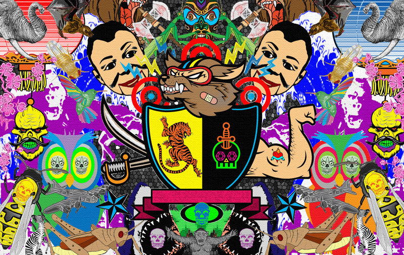 vibrant collage with cultural symbols