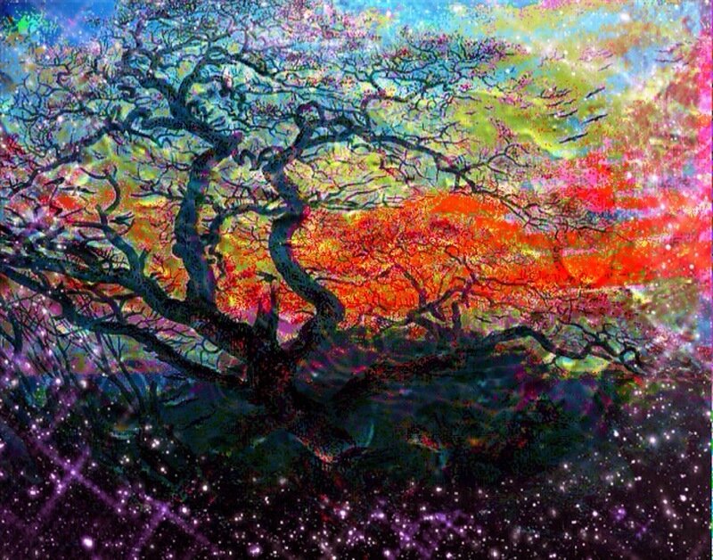 vibrant cosmic tree art