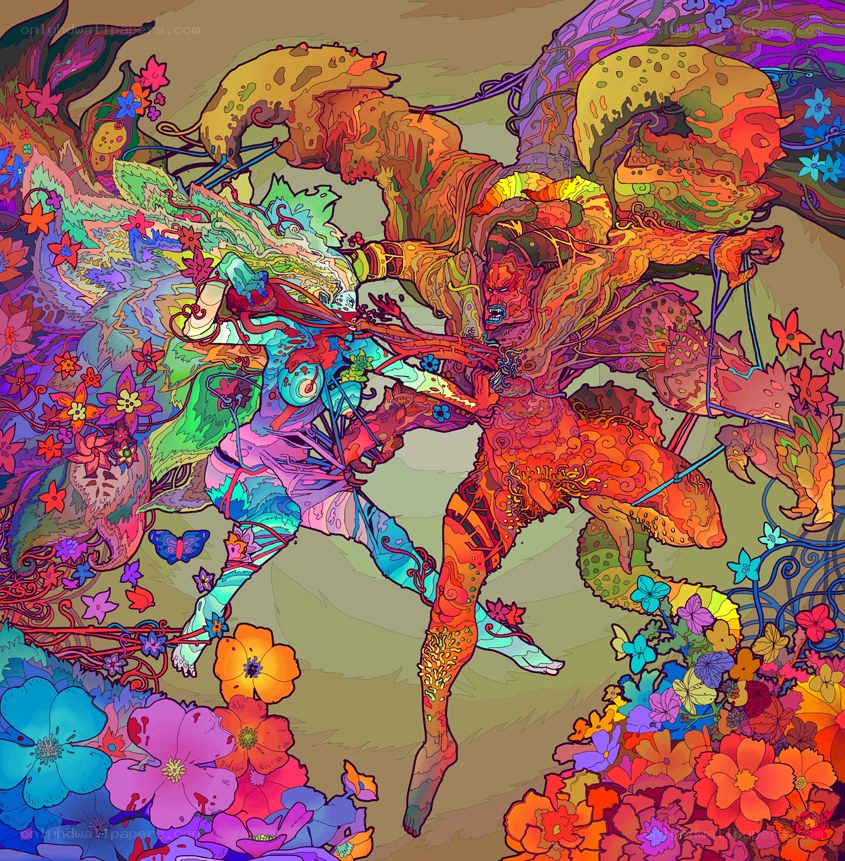 Vibrant fantasy battle scene