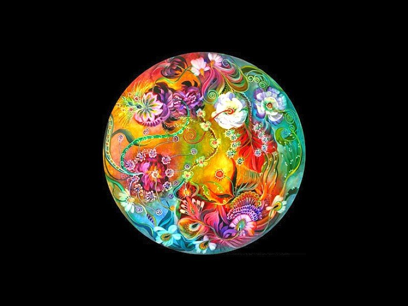 vibrant floral sphere artwork
