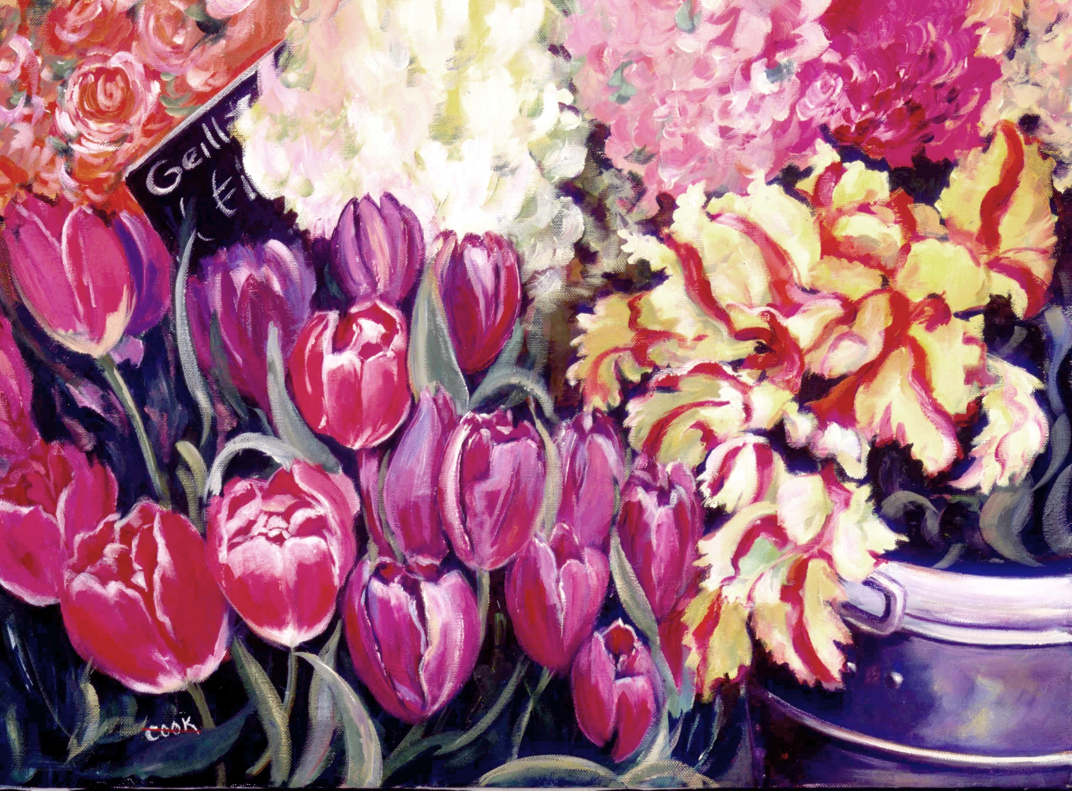 Vibrant flower market painting