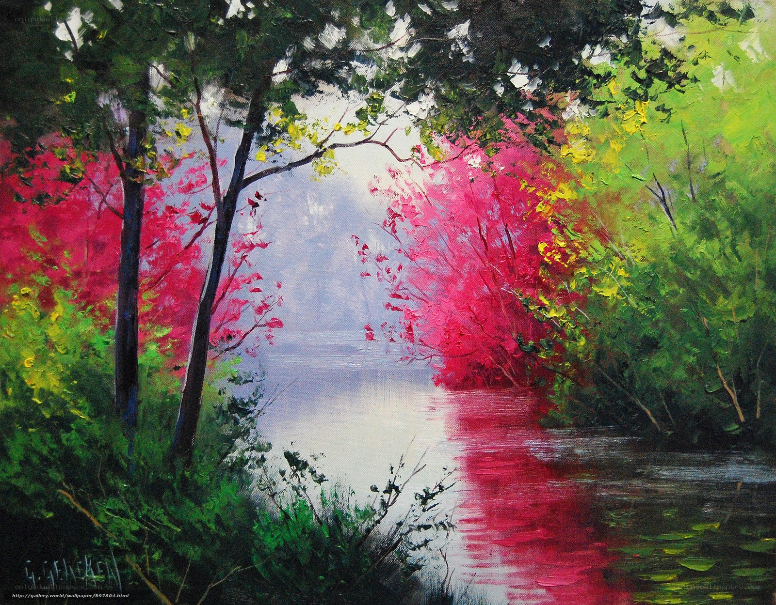 Vibrant forest river scene