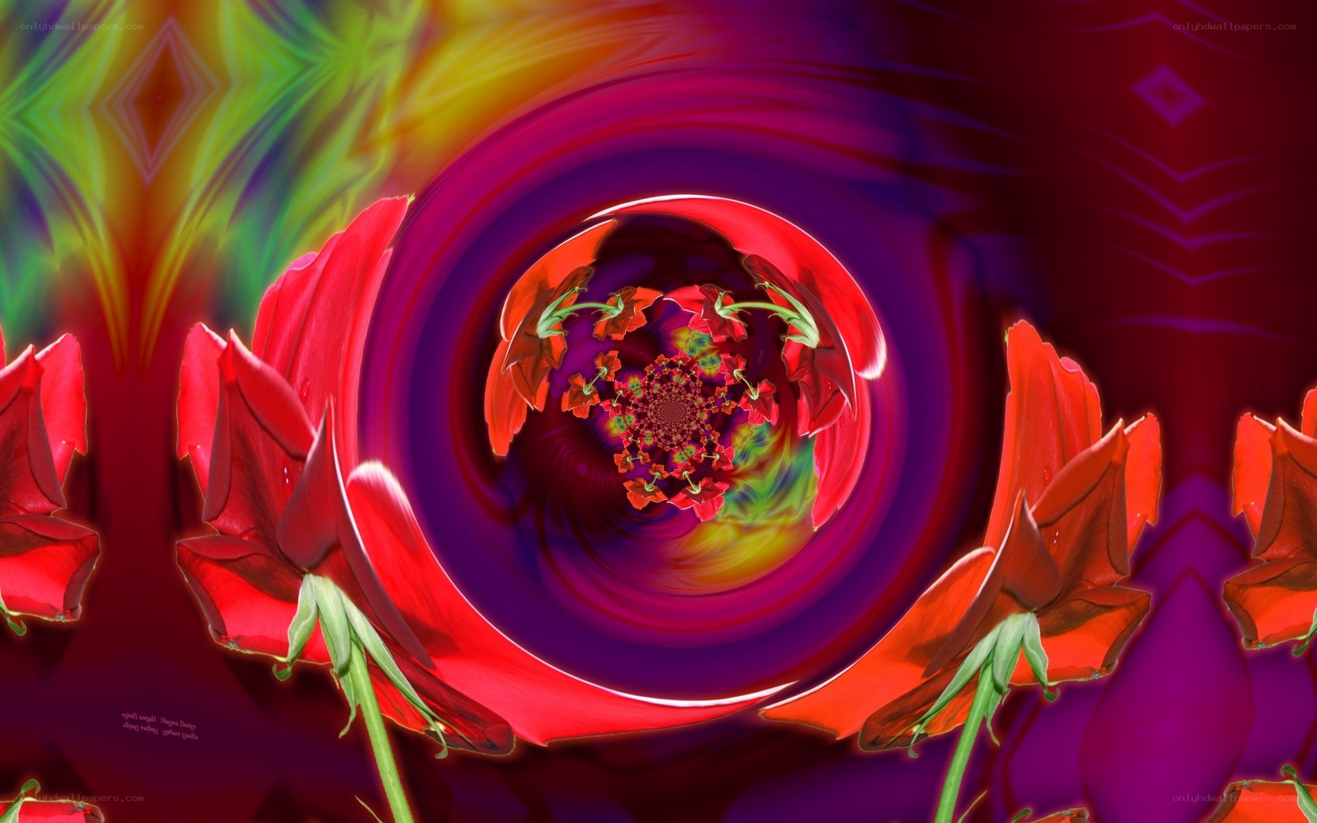 Vibrant fractal rose tunnel