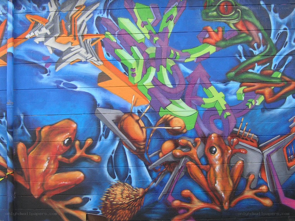 vibrant frog graffiti mural