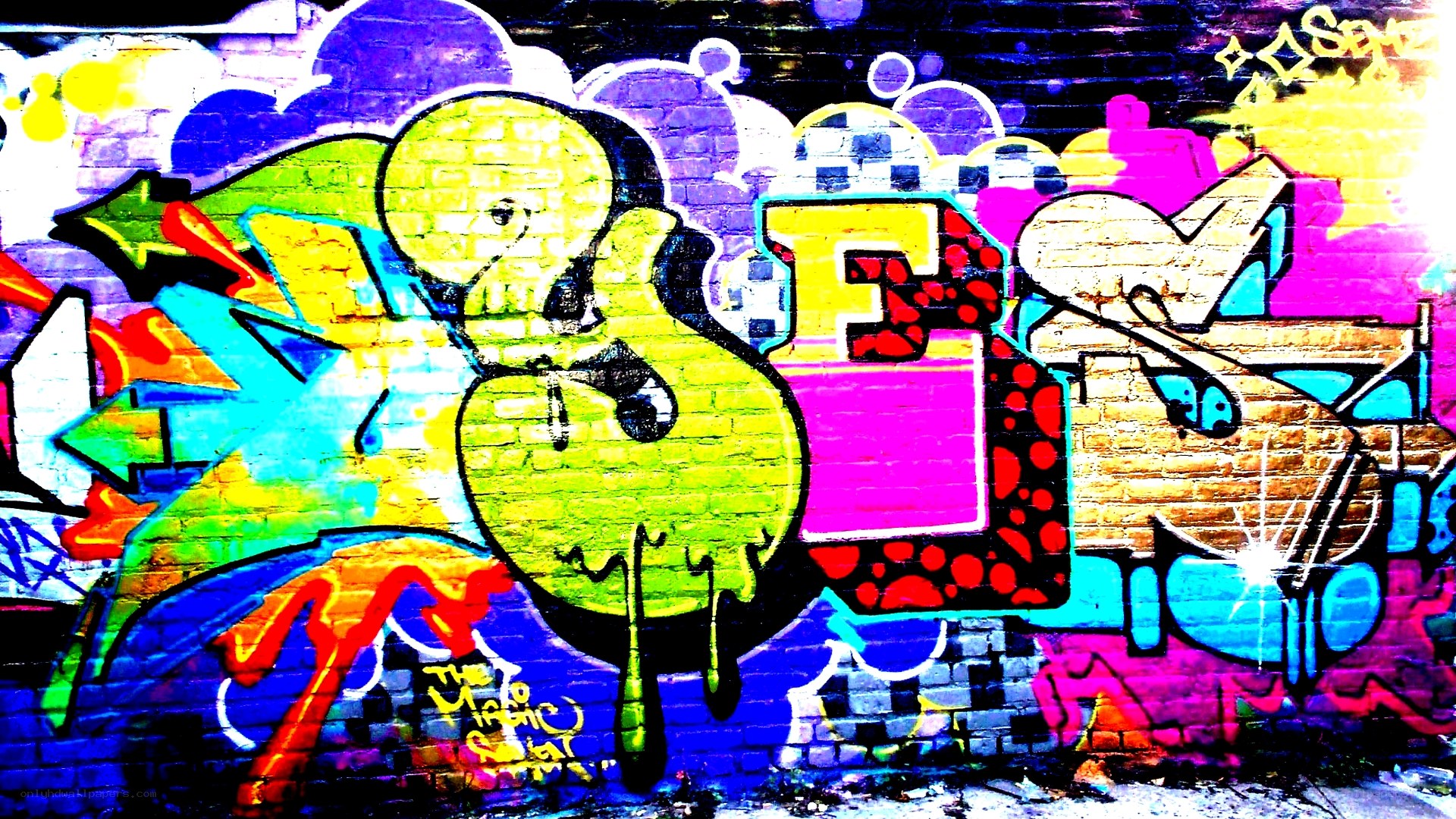 vibrant graffiti art on brick wall
