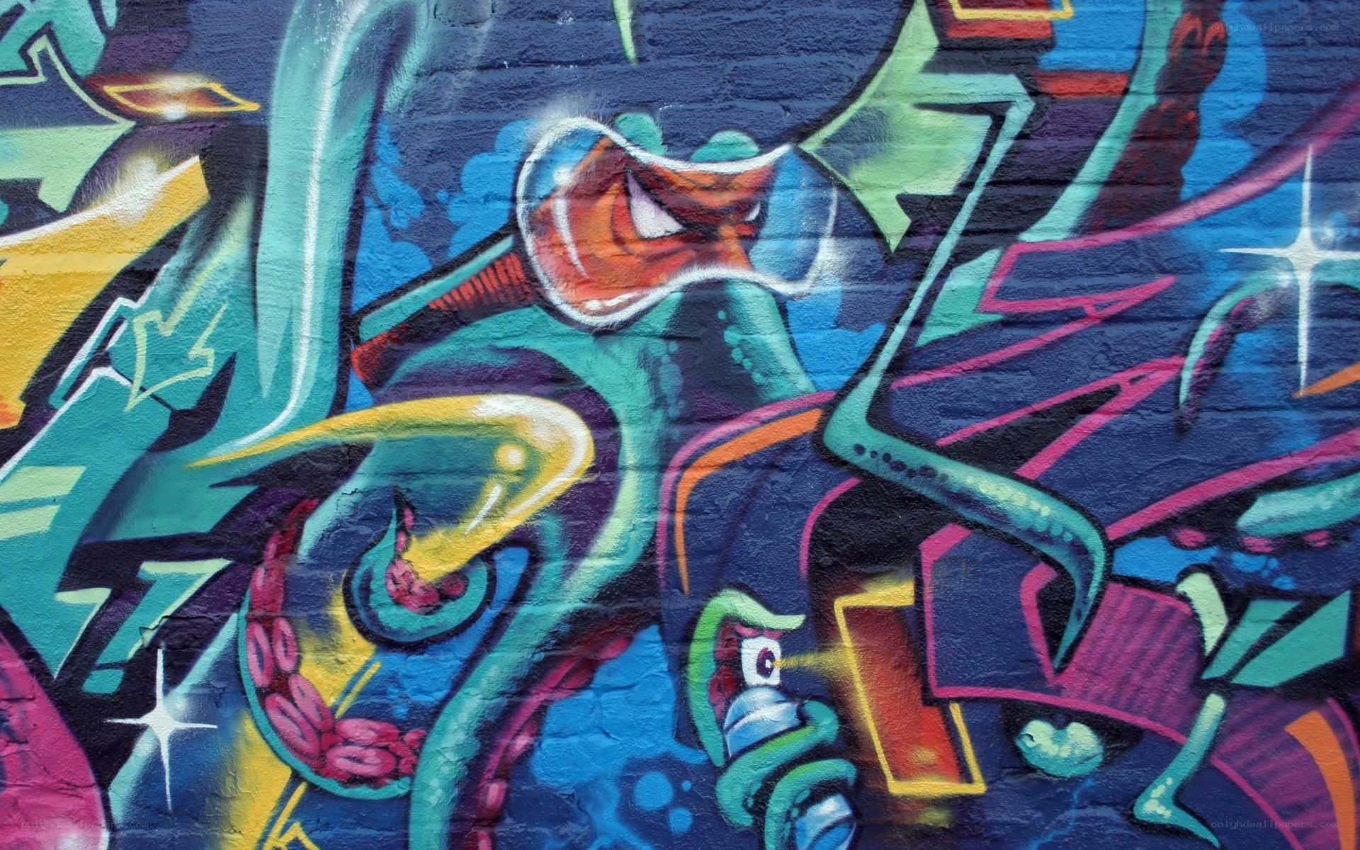 vibrant graffiti art on brick wall