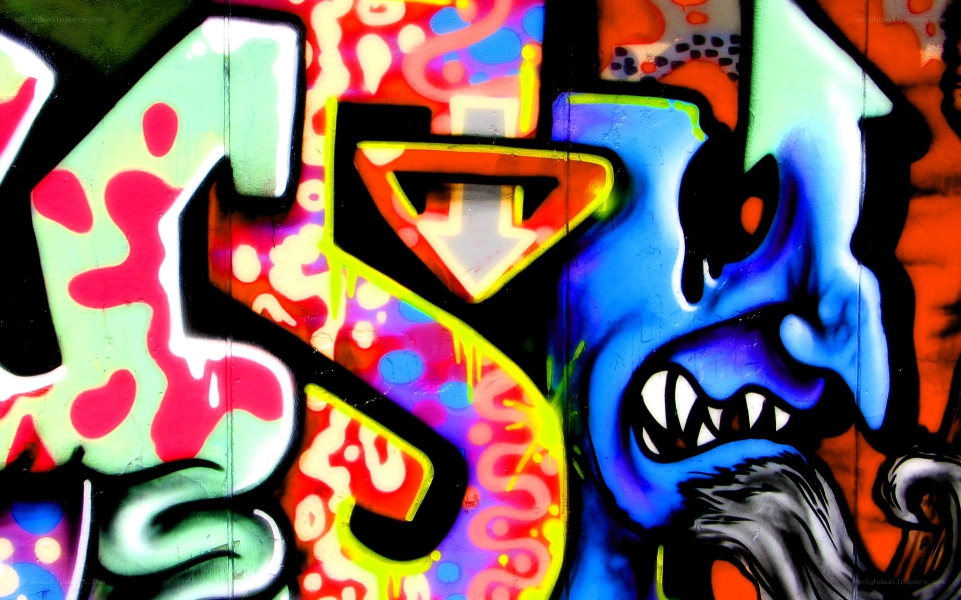 vibrant graffiti art with monster face