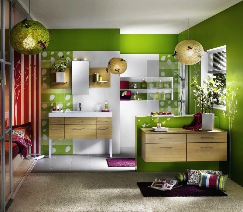 vibrant green bathroom design