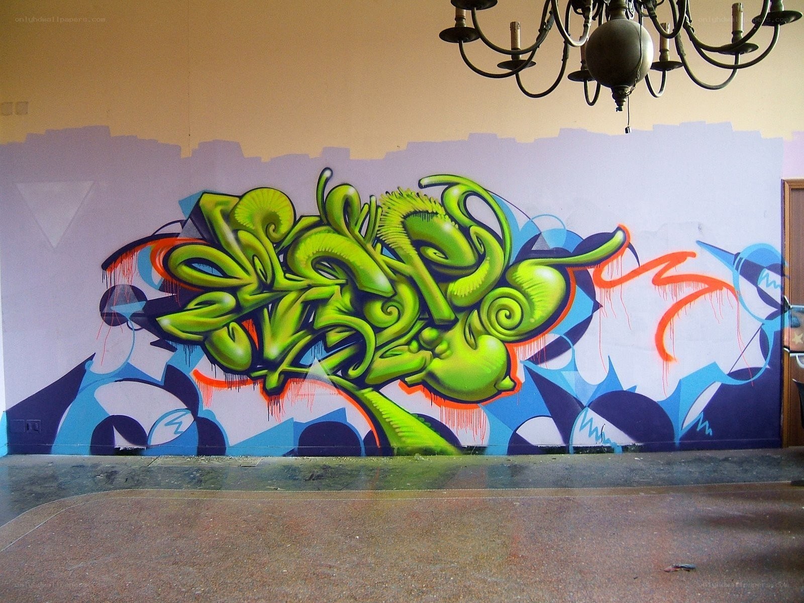 vibrant green graffiti mural