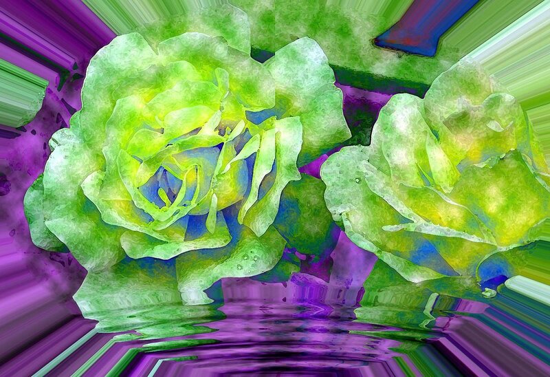 vibrant green roses abstract art